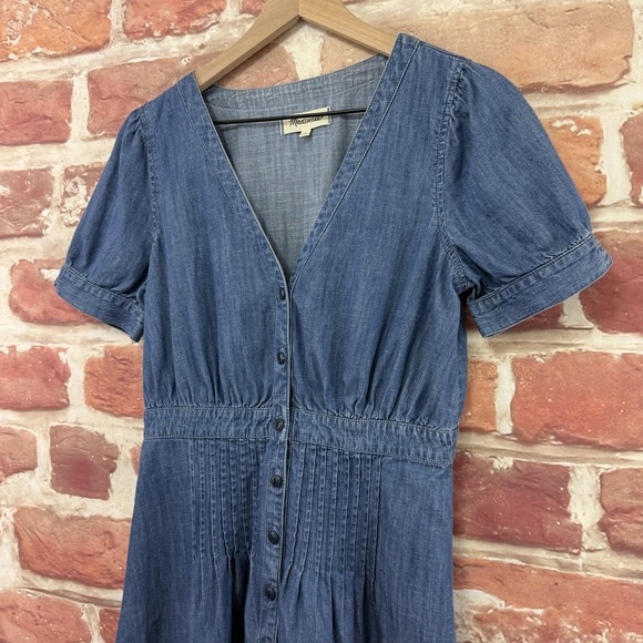 Madewell Dress Women's 4 Blue Chambray Denim Casual V Neck Button Up - Picture 4 of 8